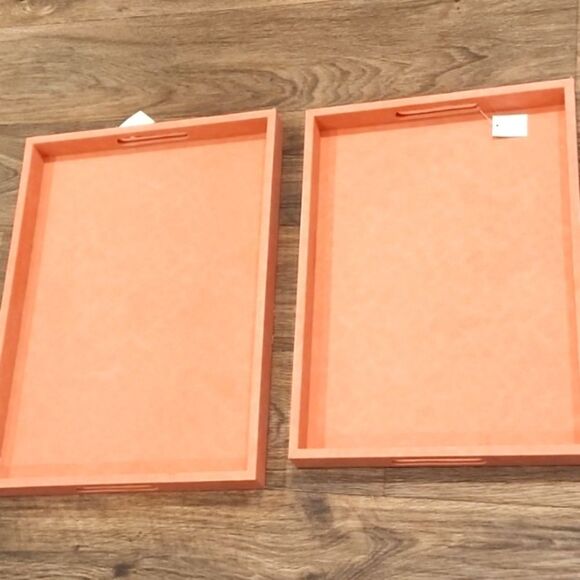 Home District Contemporary Pink Faux Leather Vanity Tray Set w/Handle - Picture 7 of 8